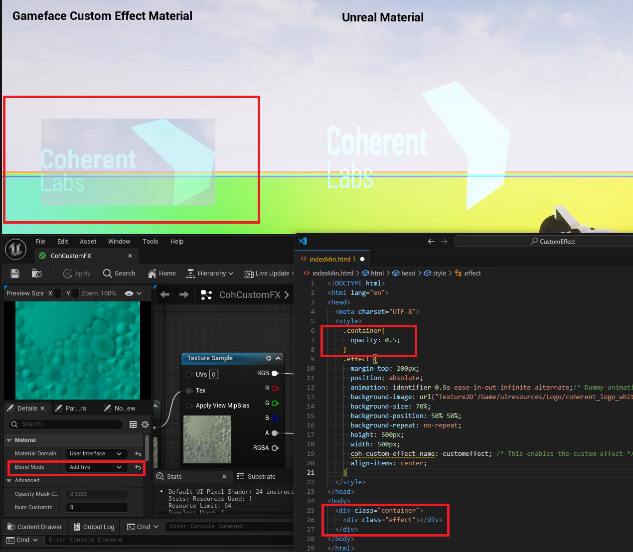 Custom Effect Additive Blend Mode with a parent with opacity
