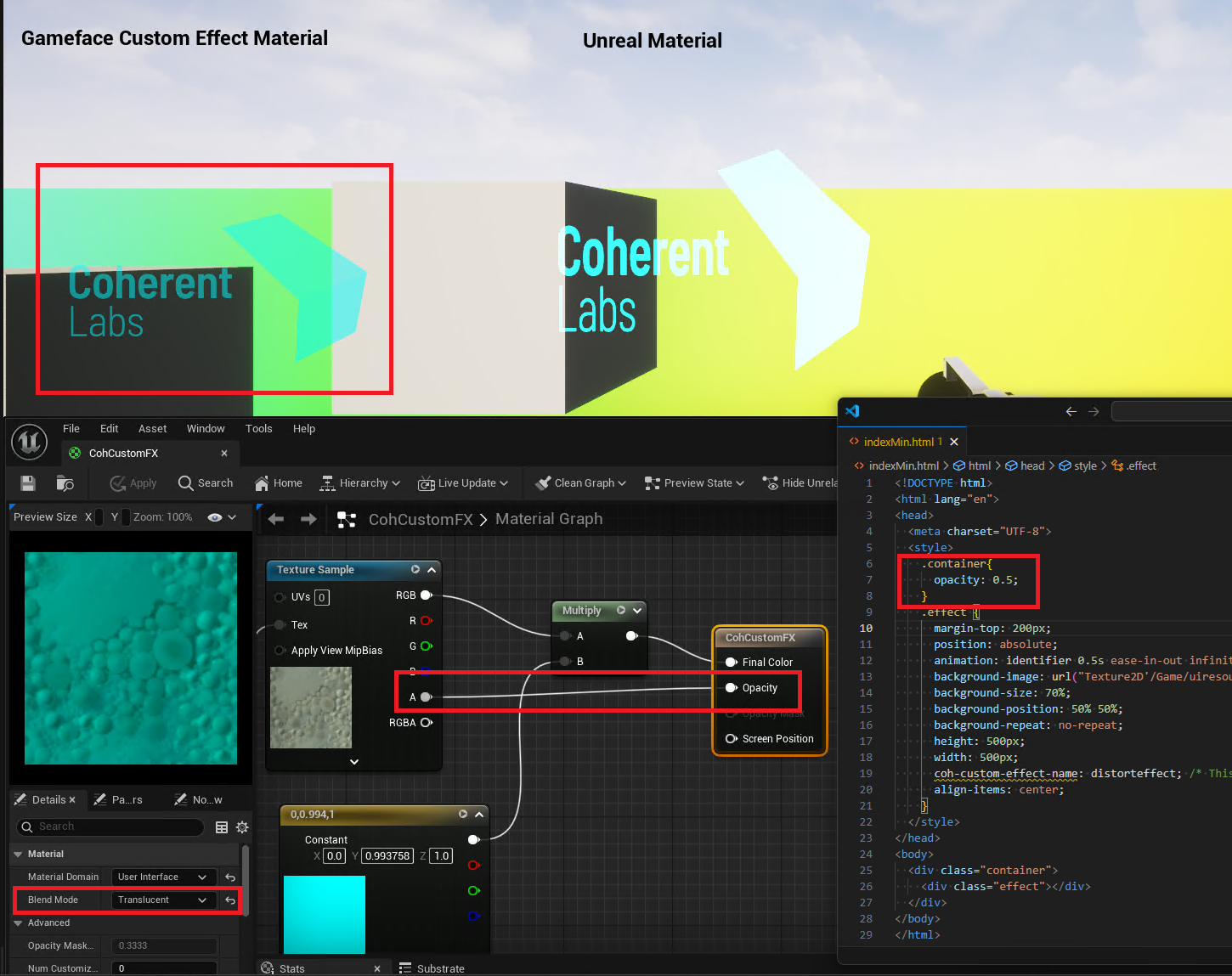Custom Effect Transluscent Blend Mode with a parent with opacity