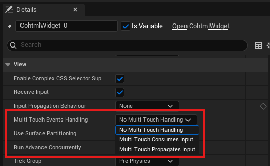 Setting the MultiTouchEventsHandling inside the UMG Editor